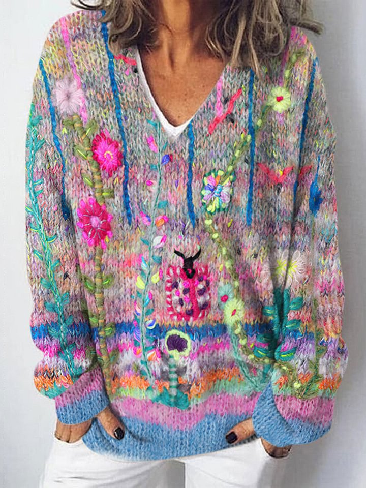 Pull en tricot pour femmes avec motif paysage élaboré Chic & Stil