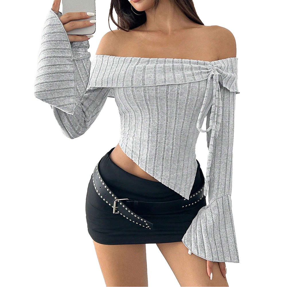 Haut Femme Dos Nu avec Ourlet Asymétrique et Manches Longues Trompette Chic & Stil