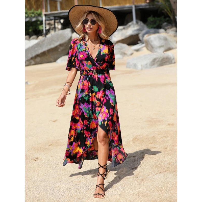 Ladies Elegant Floral Dress Maxi Draped Lune London