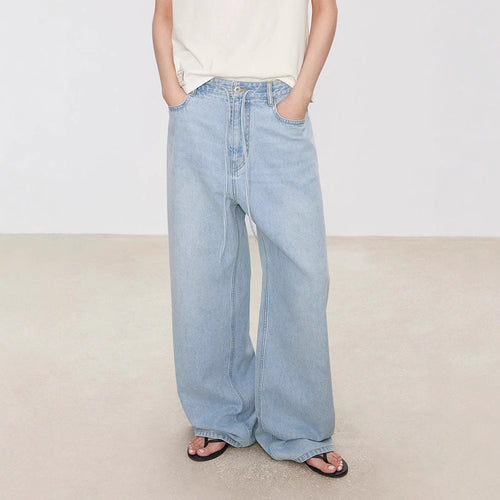 Culotte en denim à coupe ample pour femmes avec taille haute et bande élastique