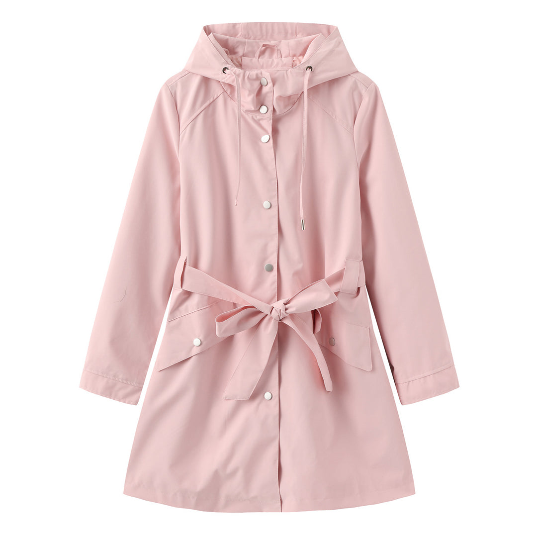 Modest outdoor jacket for ladies with belt and hood Lune London