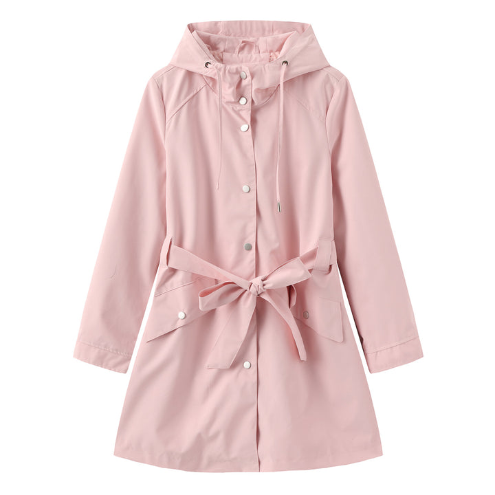 Modest outdoor jacket for ladies with belt and hood Lune London