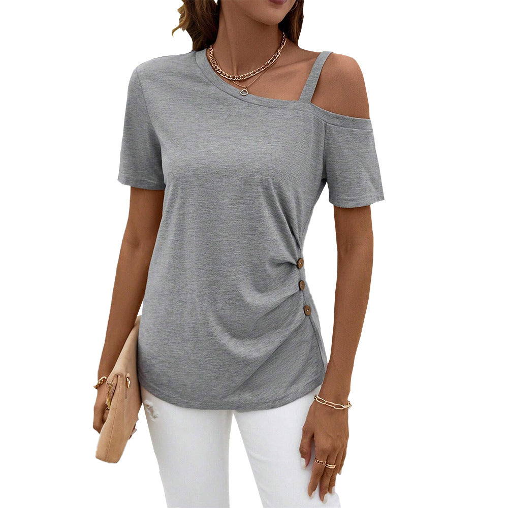 Asymmetrical top for women with short sleeves and trendy button details Chic & Stil