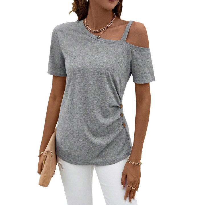 Asymmetrical top for women with short sleeves and trendy button details Chic & Stil