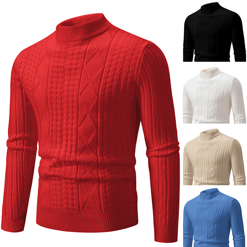 Chunky knit sweater for men with a modern textured pattern and a high collar Lune London
