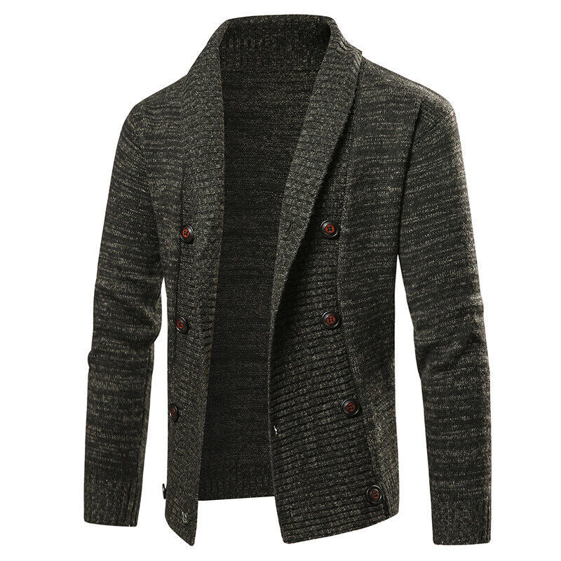 Knitted jacket for men with modern shawl collar and decorative buttons Lune London