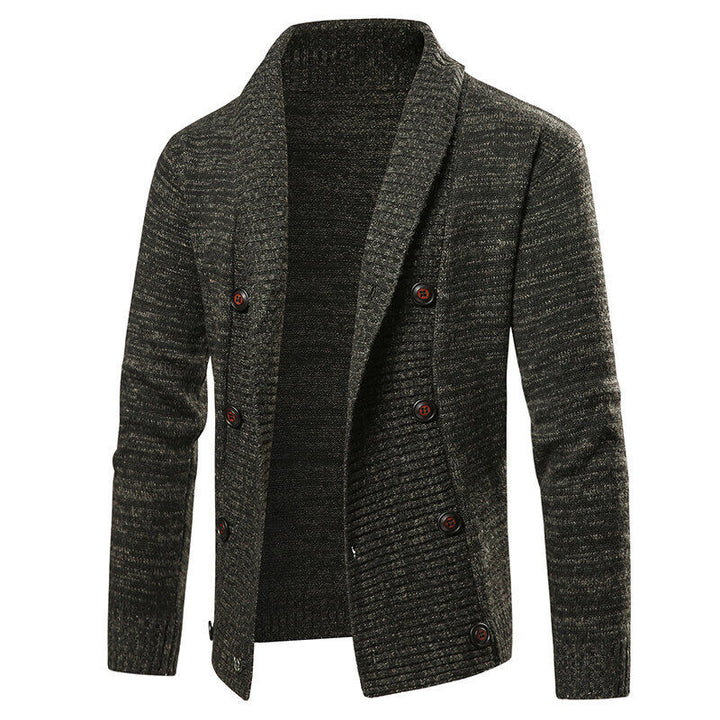 Knitted jacket for men with modern shawl collar and decorative buttons Lune London