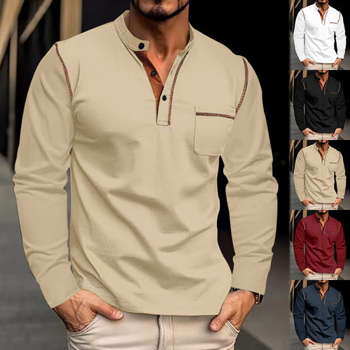 Fashionable long-sleeve shirt for men with contrasting details and a chest pocket Lune London