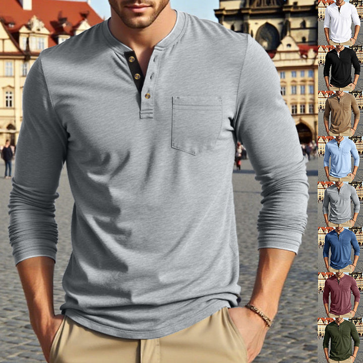 Men's Long Sleeve Henley Shirt with Practical Chest Pocket Lune London