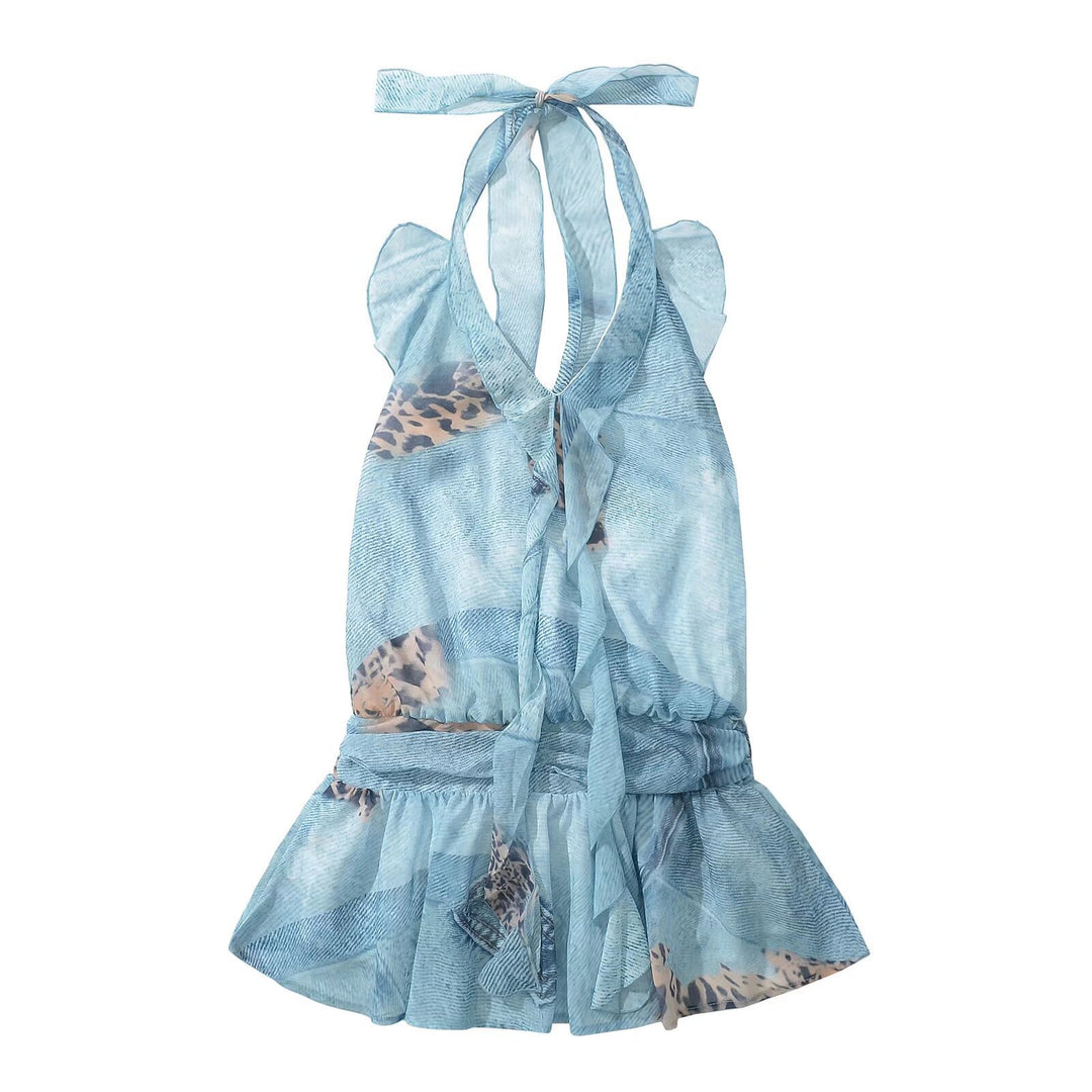 Women’s ruffled top with shiny pattern and adjustable straps Lune London