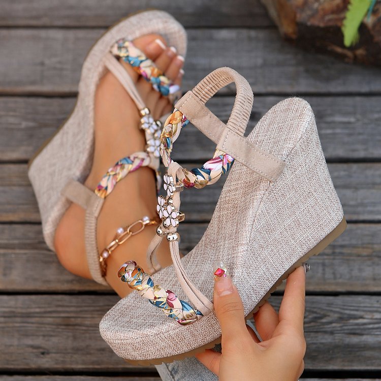 Wedge sandals for women with floral detail and non-slip sole Lune London