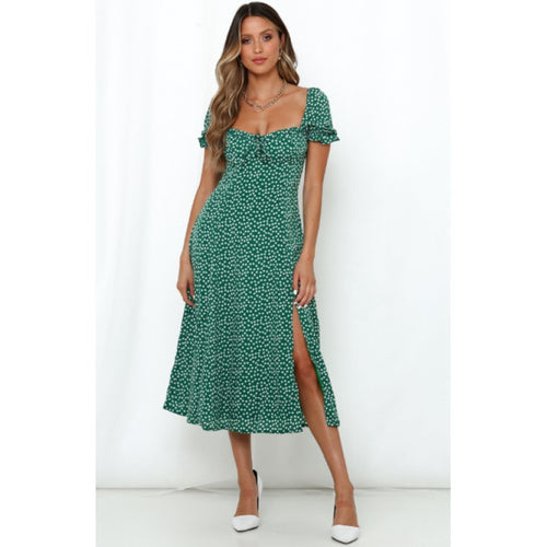 Elegant flared maxi dress for women with side slits Lune London