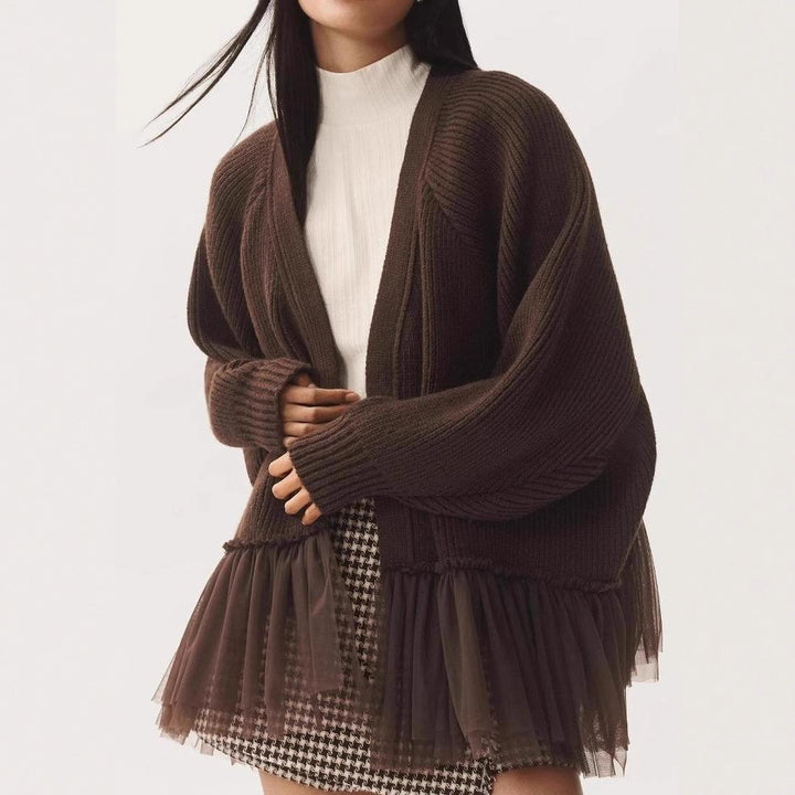 Casual knitted sweater for women with tulle hem Lune London