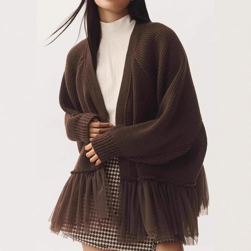 Casual knitted sweater for women with tulle hem Lune London