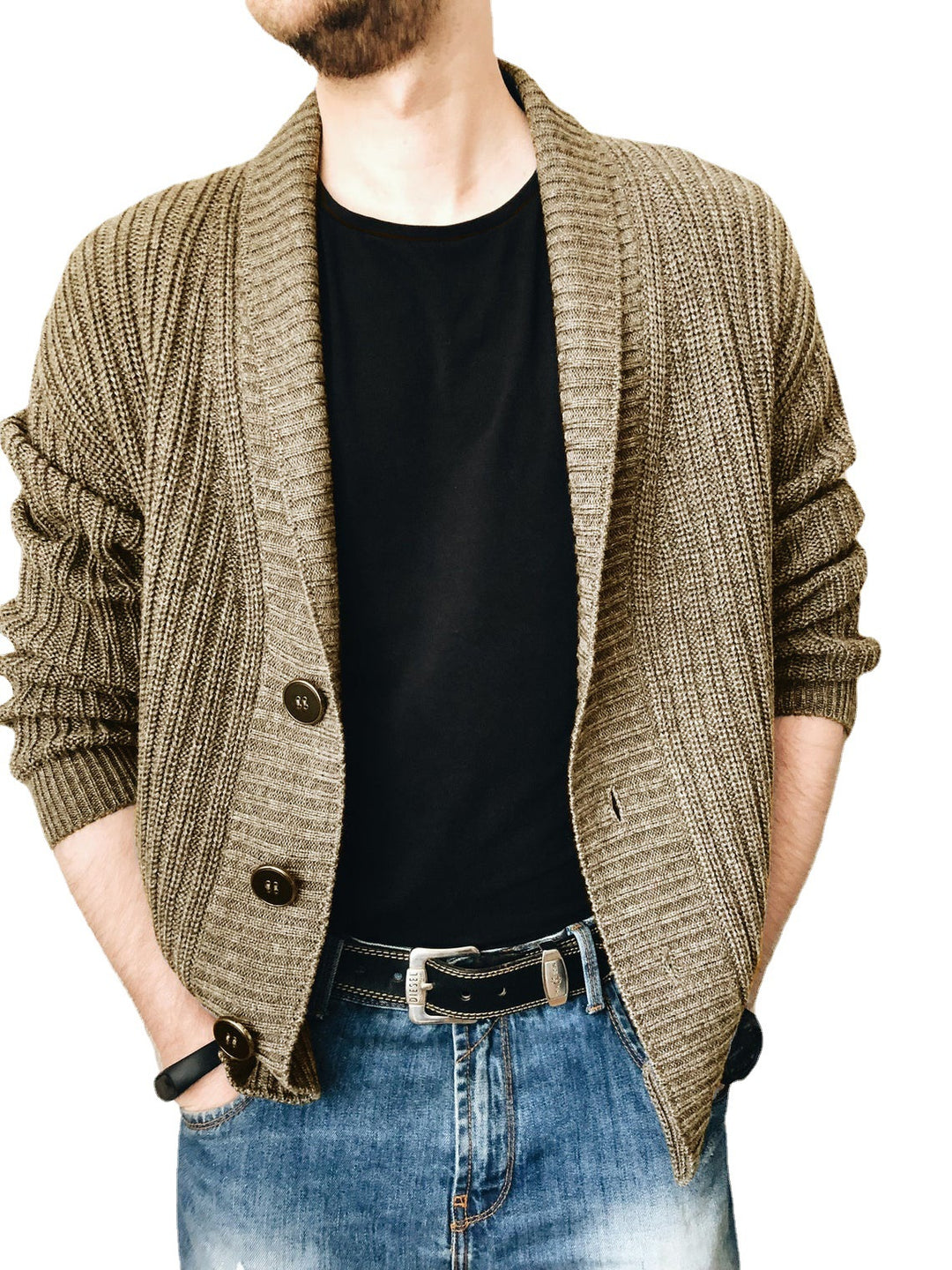 Men's knit jacket with fashionable shawl collar and practical buttons Lune London