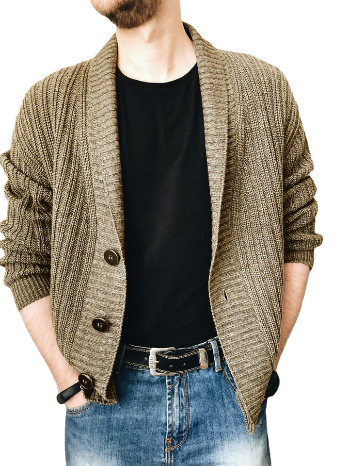 Men's knit jacket with fashionable shawl collar and practical buttons Lune London