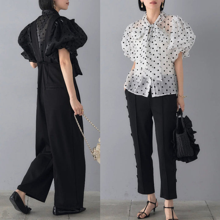 Elegant blouse for women with polka dots and puff sleeves Lune London