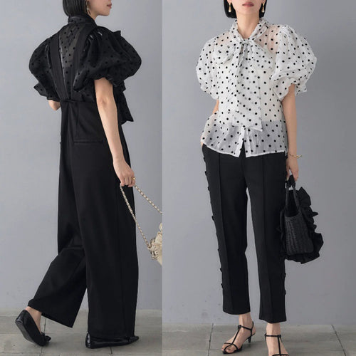 Elegant blouse for women with polka dots and puff sleeves Lune London