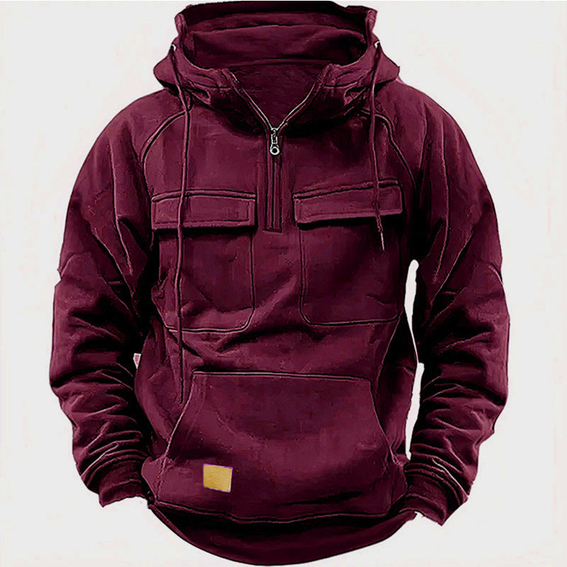 Men's Utility Hoodie with applied pockets and half-zip Lune London