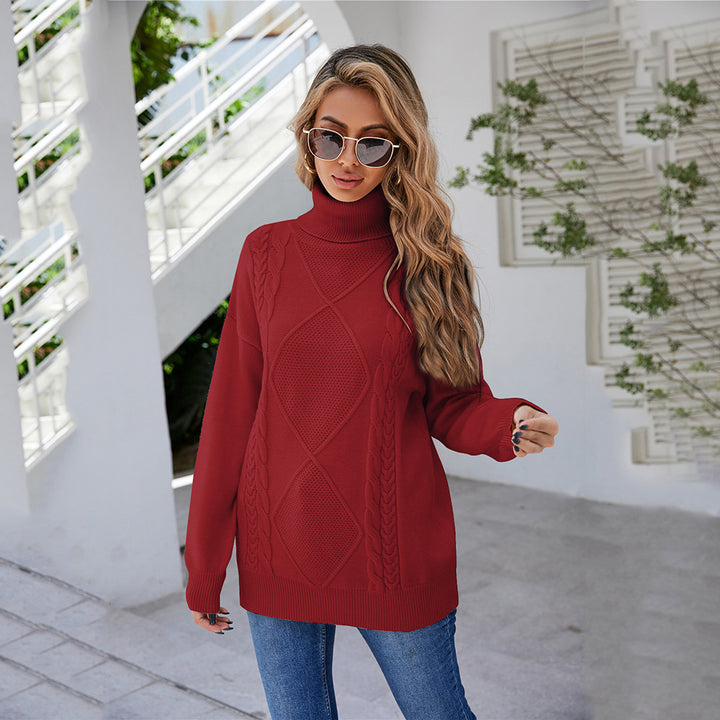 Pull en maille épaisse pour femme avec col montant et motif en torsades Chic & Stil