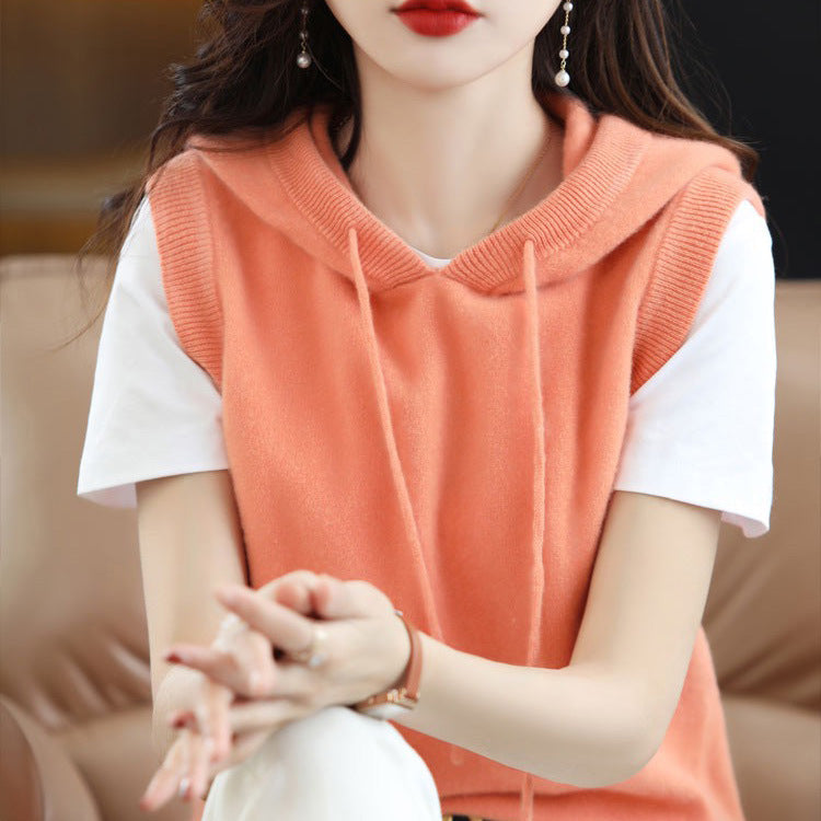 Women's hoodie with sleeveless design and elegant V-neck Lune London