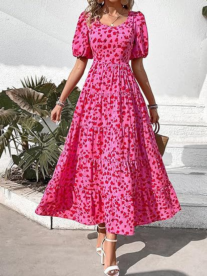 Maxi dress for women with flowing hem and floral pattern Lune London