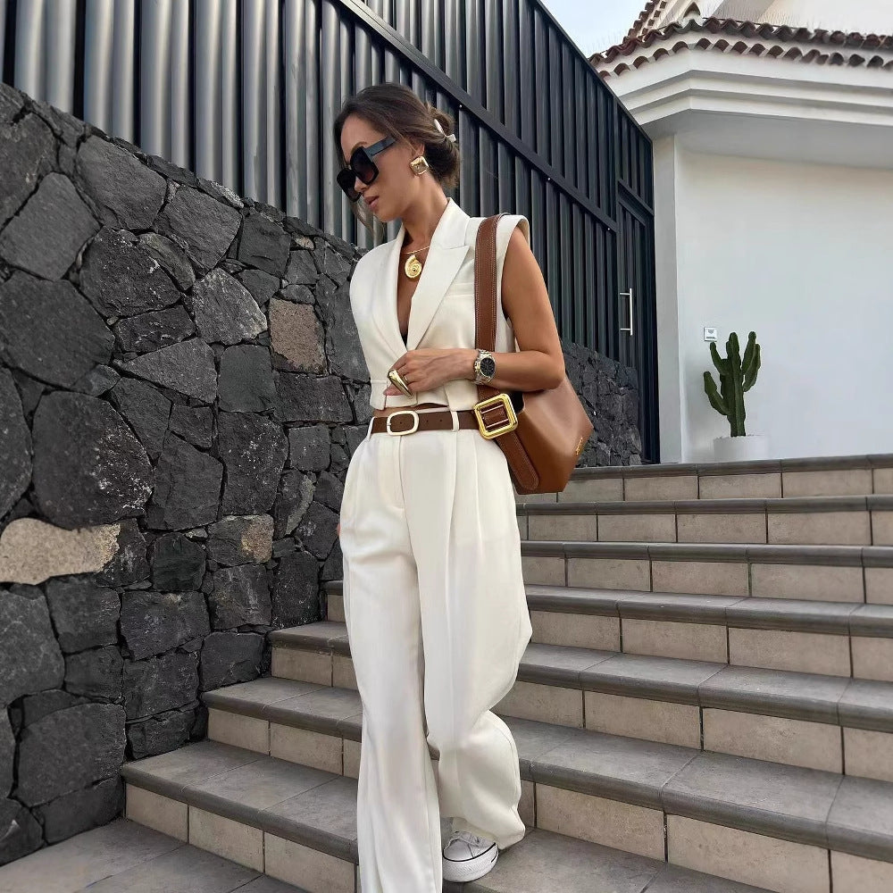 Wide palazzo pants for women with an elegant pleat treatment at the waist Lune London