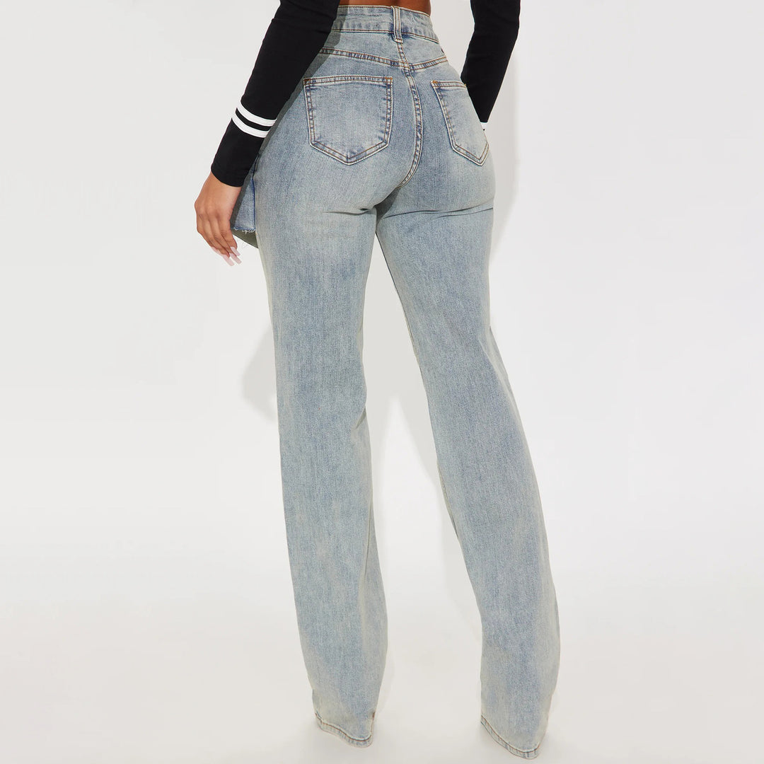 Asymmetrical design high-waisted denim pants for women Lune London