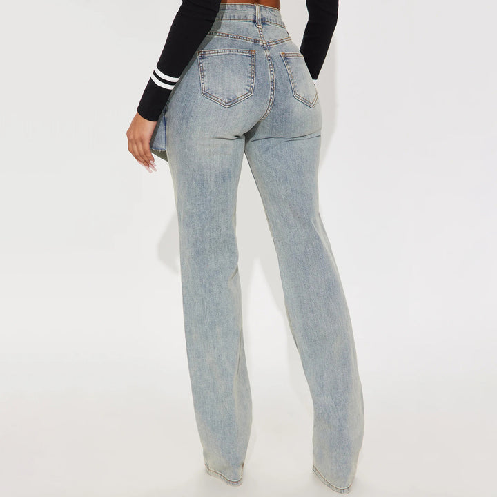 Asymmetrical design high-waisted denim pants for women Lune London