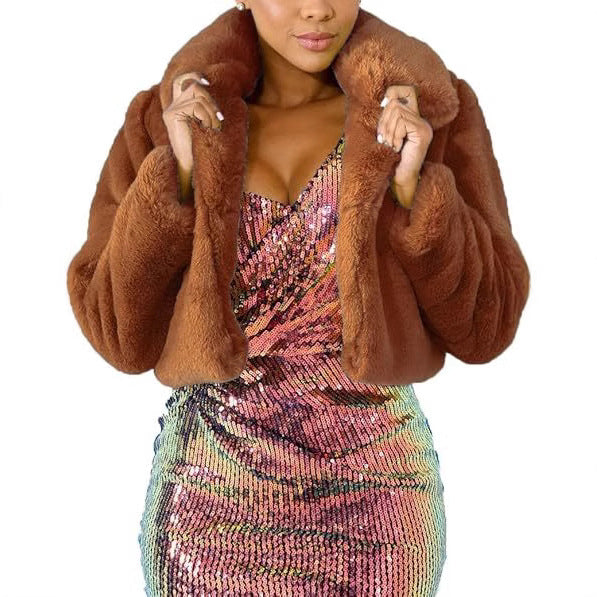 Ladies Luxury Faux Fur Jacket in an Elegant Cropped Design Lune London