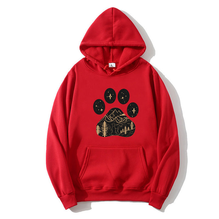 Women's hoodie with creative paw print design and mountain landscape Chic & Stil