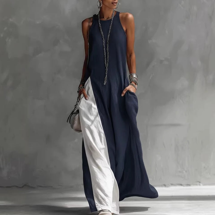 Women Casual Maxi Dress with Asymmetrical Cut and Deep Back Neckline Lune London