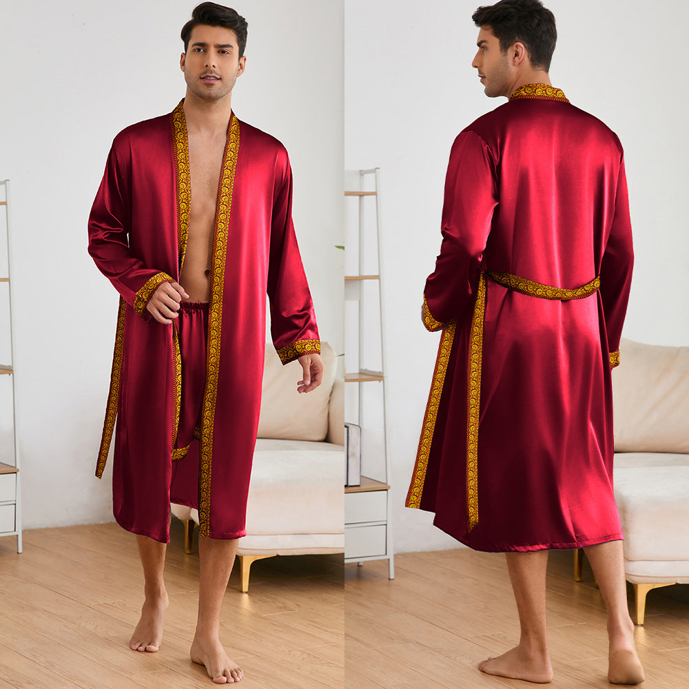Men's Satin Bathrobe with Stylish Shawl Collar and Side Pockets Lune London