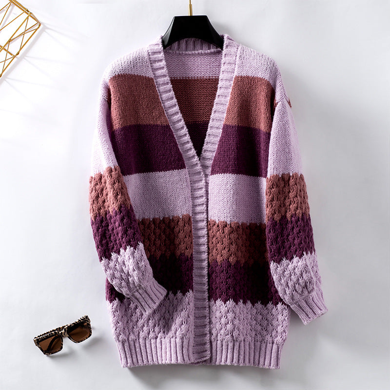 Knitted women's jacket with a trendy block design and an airy texture Lune London