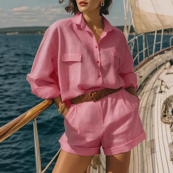 Women's Airy Short Sleeve Shirt and Shorts Set Lune London