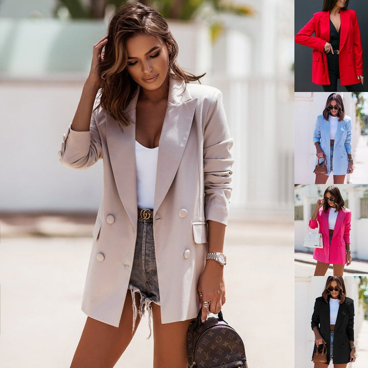 Dames élégant blazer surdimensionné avec fermeture à double boutonnage et finition soyeuse Chic & Stil