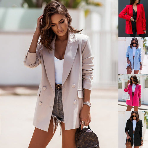 Dames élégant blazer surdimensionné avec fermeture à double boutonnage et finition soyeuse Chic & Stil