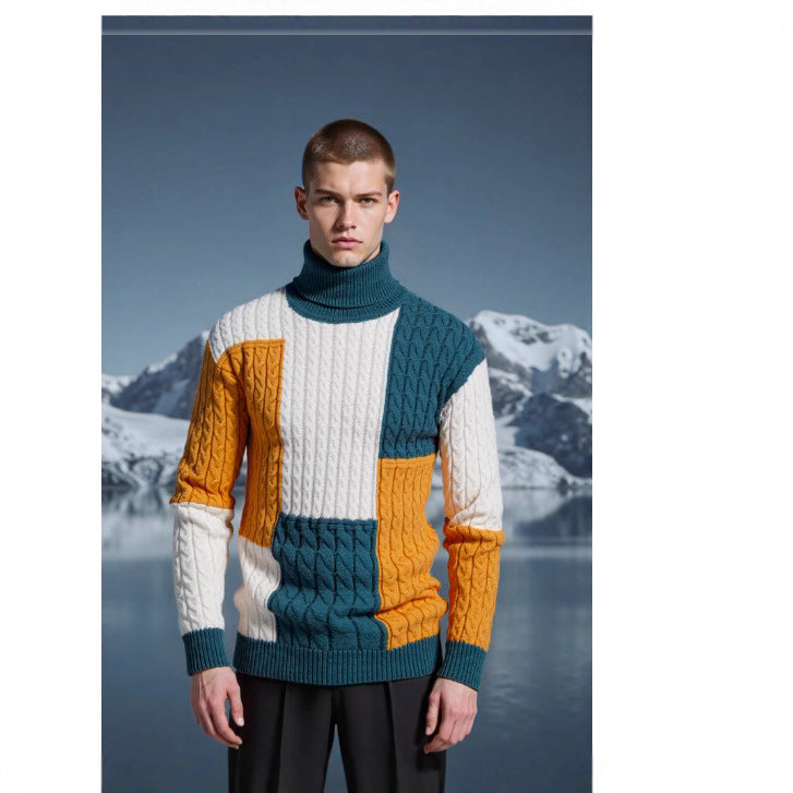 Elegant knitted sweater for men with textured pattern and high collar Lune London