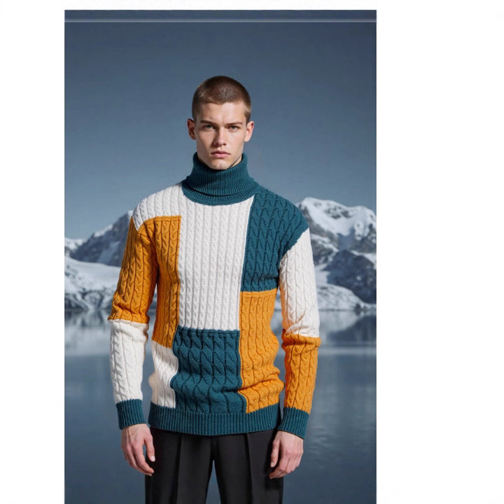 Elegant knitted sweater for men with textured pattern and high collar Lune London