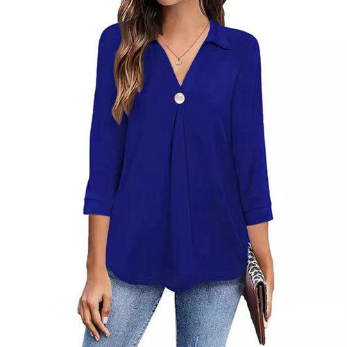 Long sleeve blouse for women with an elegant V neck and decorative pleats Lune London