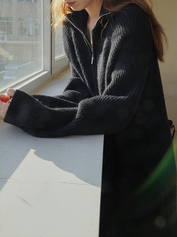 Knit dress for women with high collar and zipper Lune London