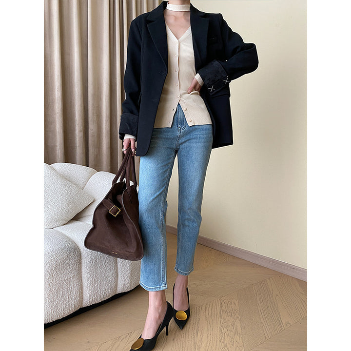 Women's High-Cut Jeans with Cuff Hem Chic & Stil