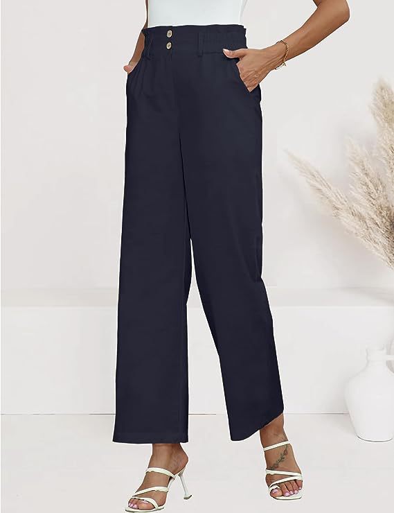 Wide Palazzo Trousers for Women with Elastic Waist and Practical Button Details Lune London