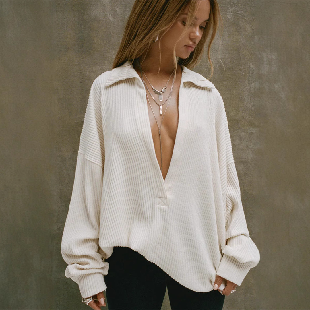 Casual knit sweater for women with a high collar and wide sleeves Lune London