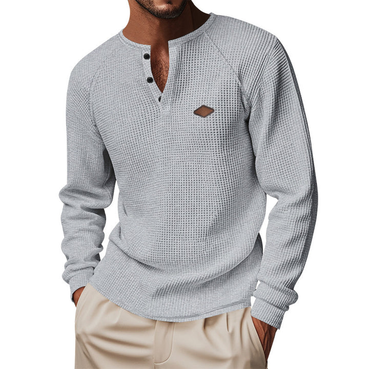 Men's long sleeve t-shirt with button placket and cotton blend Lune London