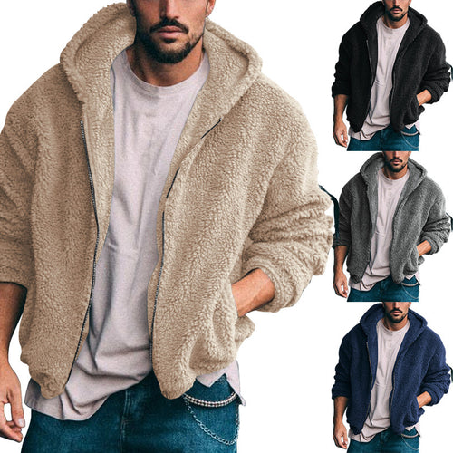 Comfortable fleece jacket for men with large hood and zipper Lune London