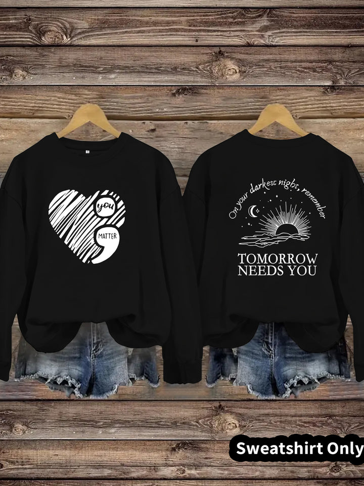 Sweatshirt femme avec impression inspirante et grand motif de coeur Chic & Stil