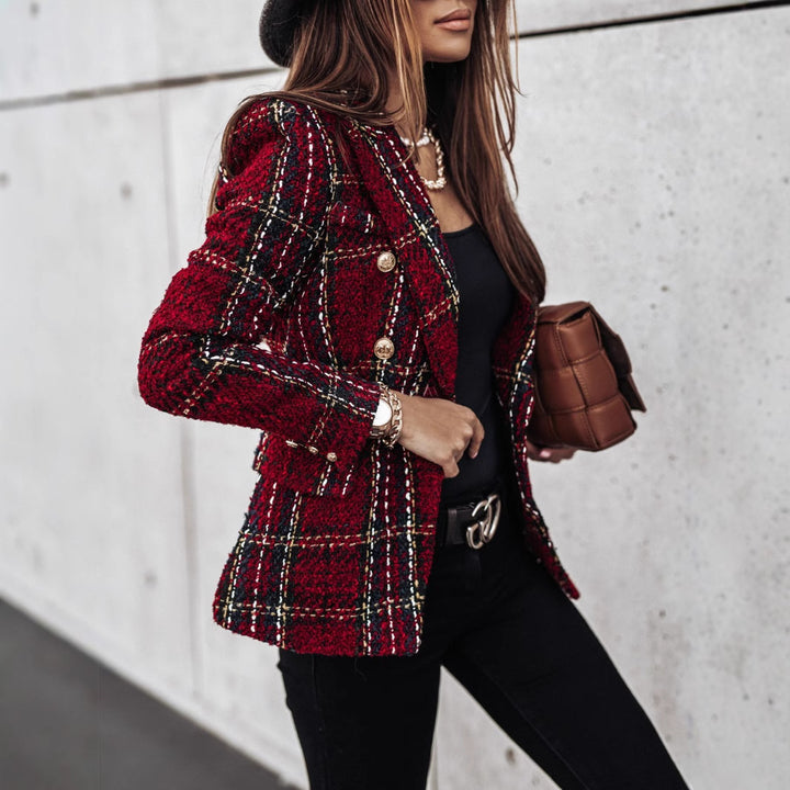 Tweed patterned jacket for women with double-breasted buttons and textured fabric Lune London