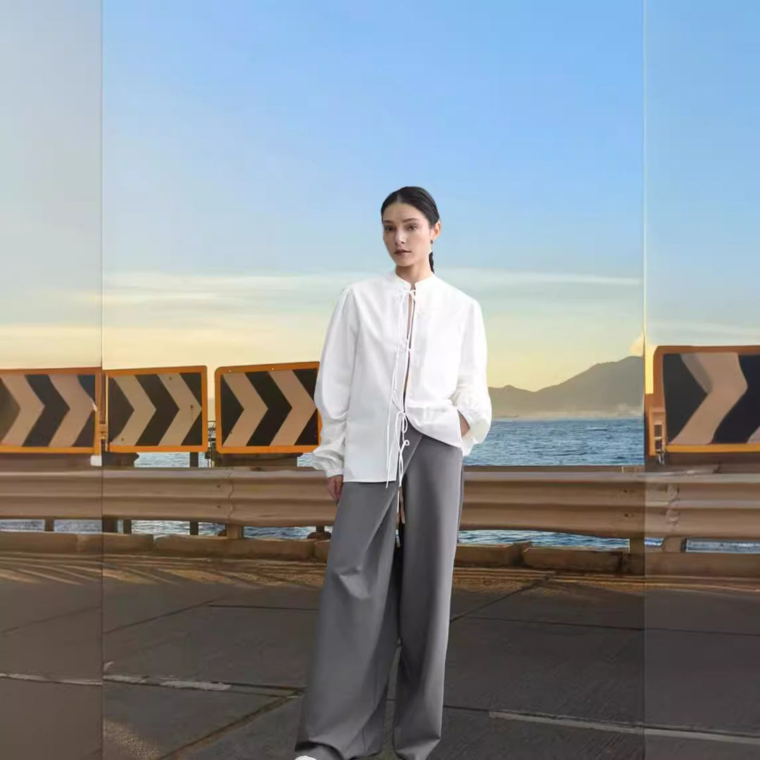 Modern blouse for women with drawstring and puffed sleeves Lune London