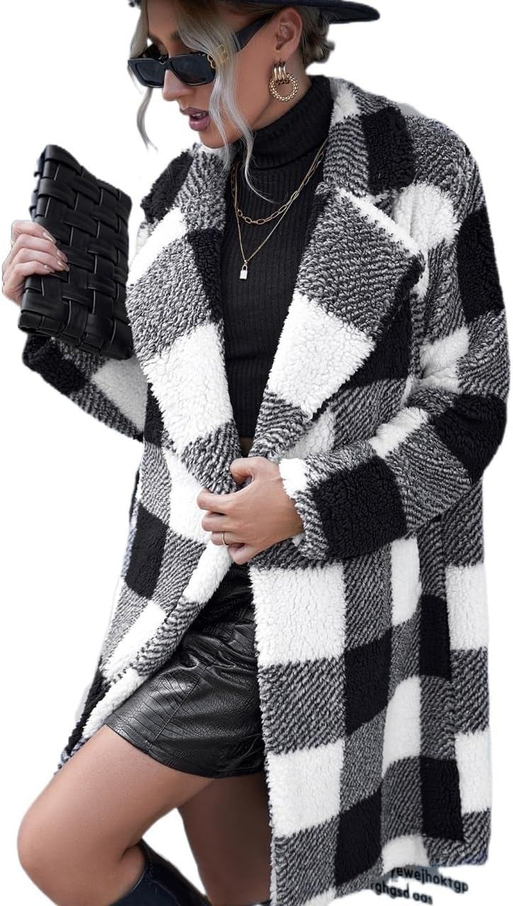 Women's Cozy Check Coat with Oversized Cut and Soft Lining Lune London